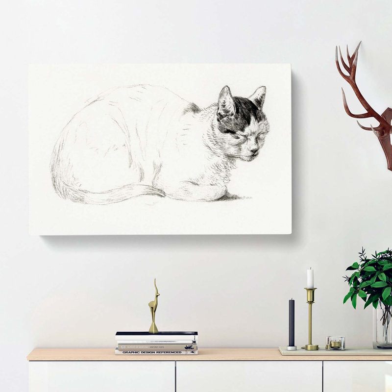 Cat Resting by Jean Bernard - Wrapped Canvas Drawing - Wrapped Canvas, 40cm H x 60cm W x 3cm D
