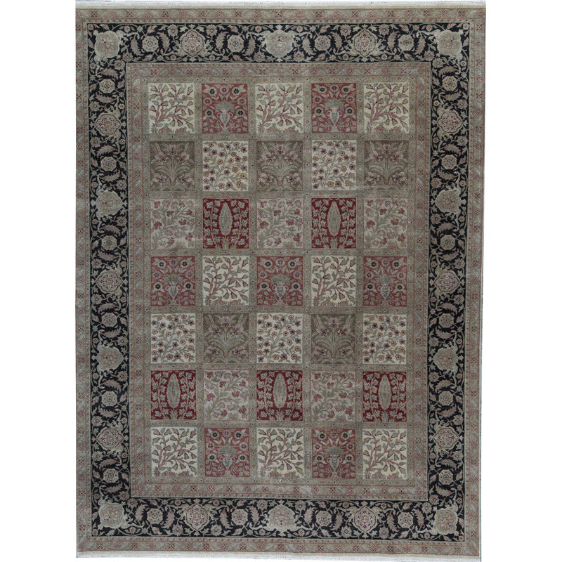 Tapis multicolore et noir noué à la main de haute qualité
