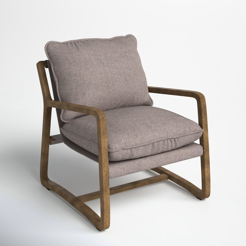 Windy Upholstered Armchair, Gray Cotton Blend, Dark Brown