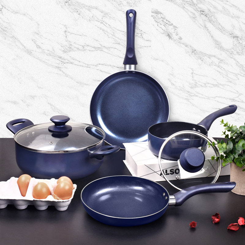 Batterie de cuisine antiadhésive en aluminium 6 pièces LovoIn, Bleu perceuse