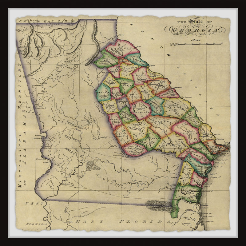 «The State of Georgia Map», reproduction d'art graphique sur papier encadré, H 12 po x l 12 po x P 1,5 po