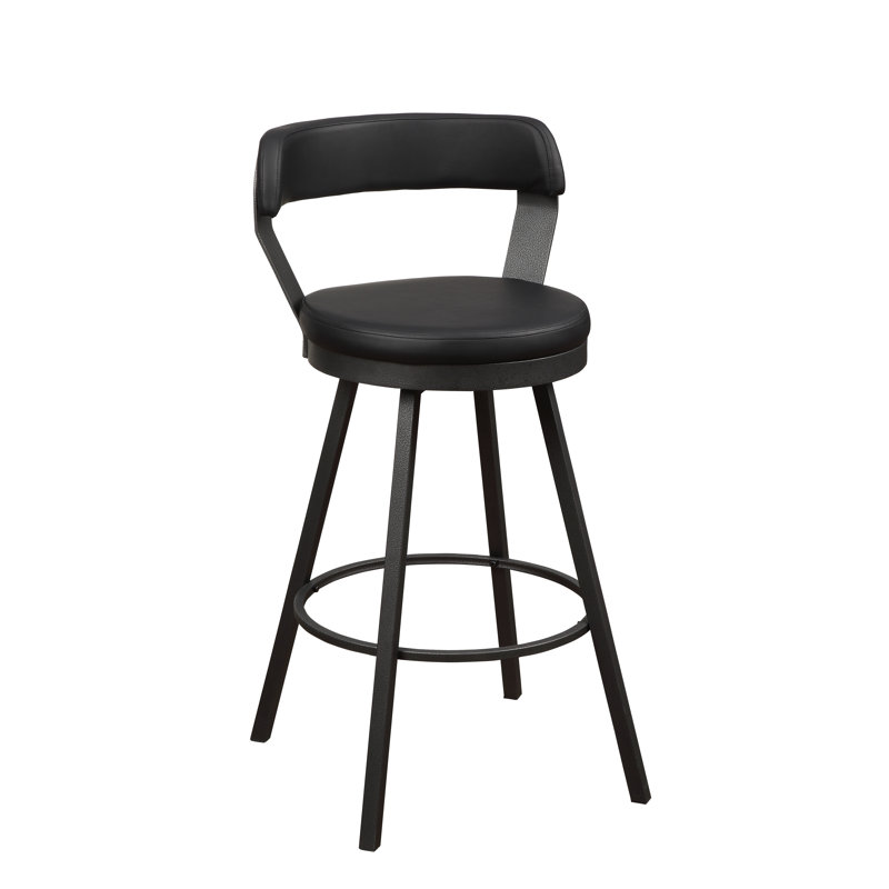 Laub Swivel Upholstered Counter Stool, Black Faux Leather, Bar Stool (30" Seat Height)