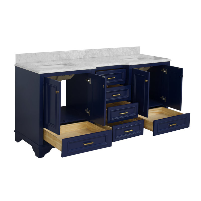 Ensemble de meuble-lavabo double 72 po Loughlam, Bleu royal, Marbre de Carrare