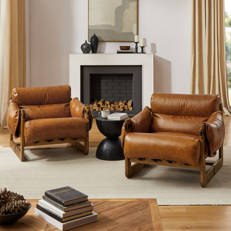 Set Of 2 Ash Wood Leisure Accent Chair, Brown