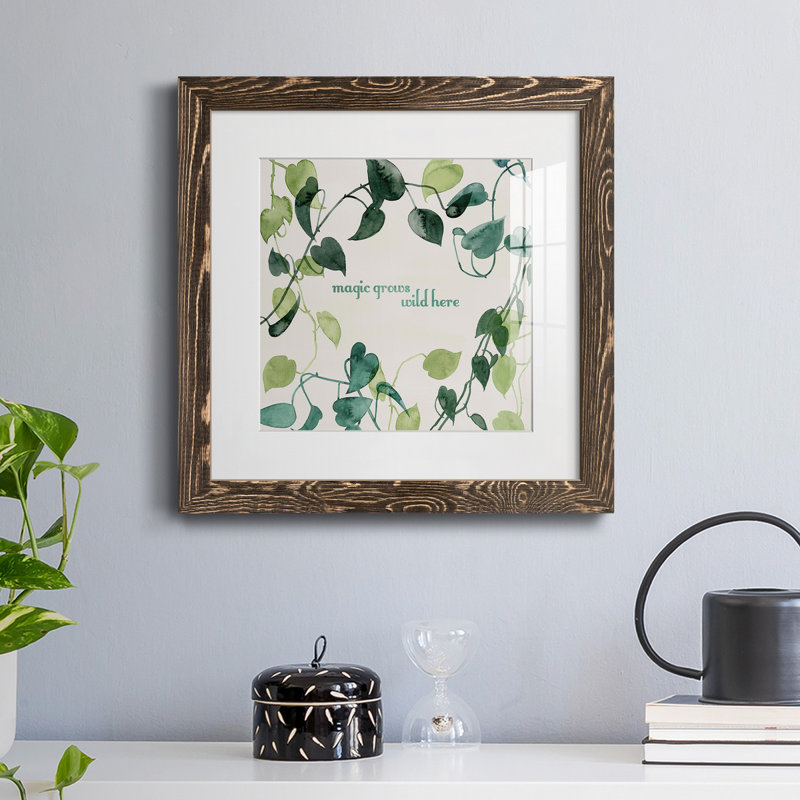 " Magic Grows I ", 31.5" H x 31.5" W x 1.5" D, Walnut Framed Paper, White
