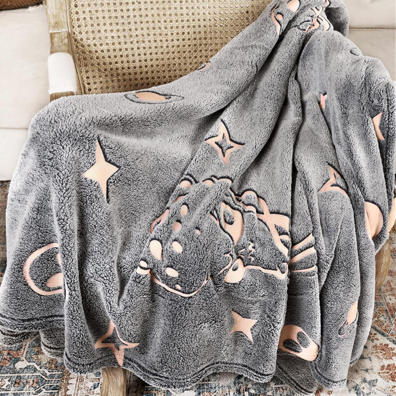 Soft Glow-in-the-Dark Alien Constellation Throw Blanket - Lightweight & Machine Washable, Grey