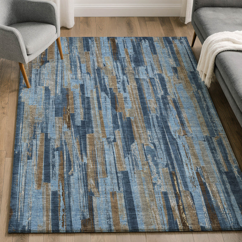Premium Machine Washable Mayfield AMF2255 Striped Rug, 3' x 5', Navy