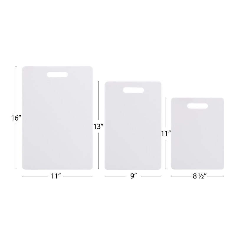 White Rectangular Plastic Cutting Board Set, Dishwasher Safe, 3 Pieces