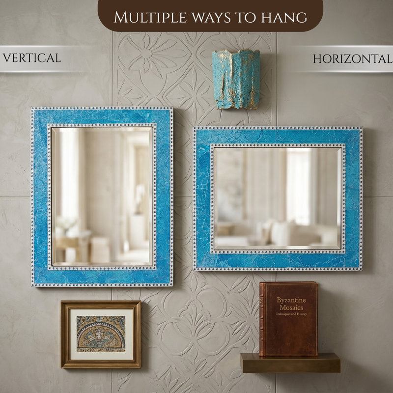 Cima Manufactured Wood, Glass Wall Mirror, Turquoise