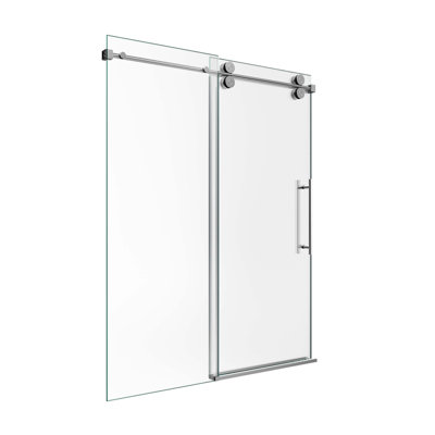 Porte de douche coulissante simple sans cadre de 44 à 48 po x H 76 po - Verre trempé transparent de 5/16 po (8 mm), conception à dérivation avec finition chromée