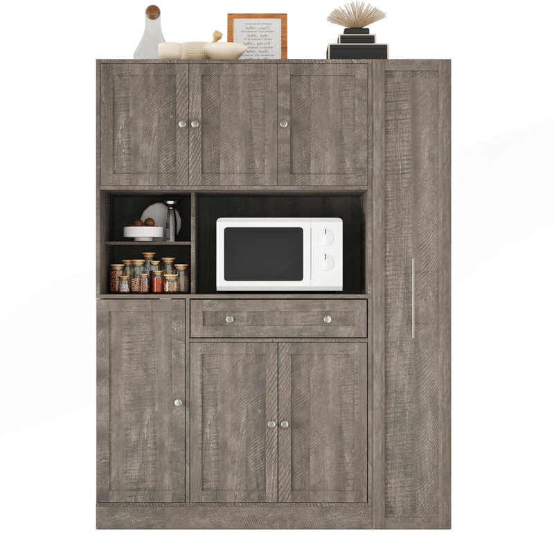 Buffet traditionnel autoportant avec huche, grande armoire de rangement pour garde-manger avec armoire latérale coulissante