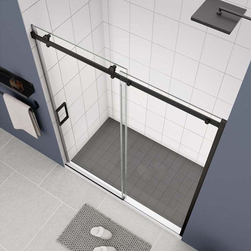 Porte de douche encadrée avec l 56 po x H 74 po, Noir mat
