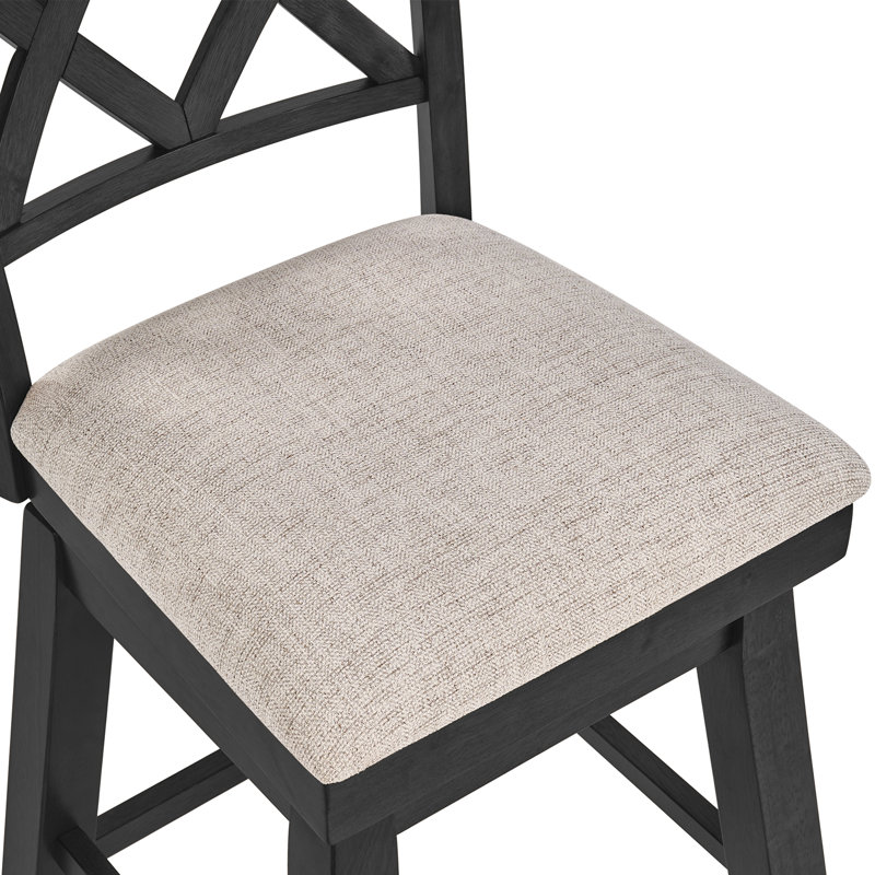 Modern Farmhouse Cross Back Upholstered Solid Wood Bar Stool, Black, 6