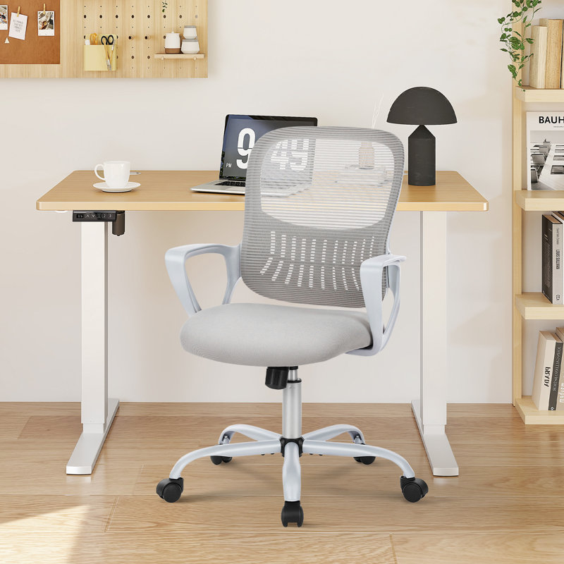 Modern Home Office Desk and Chair Set, Adjustable Standing Desk Paired with Ergonomic Mesh Chair for Maximum Comfort, Oak