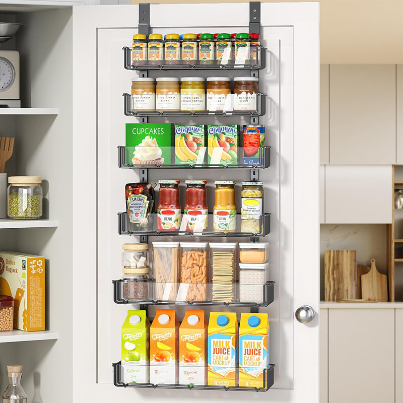 Organisateur de garde-manger au-dessus de la porte avec panneau en acrylique transparent, support à épices réglable à 6 niveaux pour la cuisine, l'armoire et le rangement, installation facile, conception peu encombrante