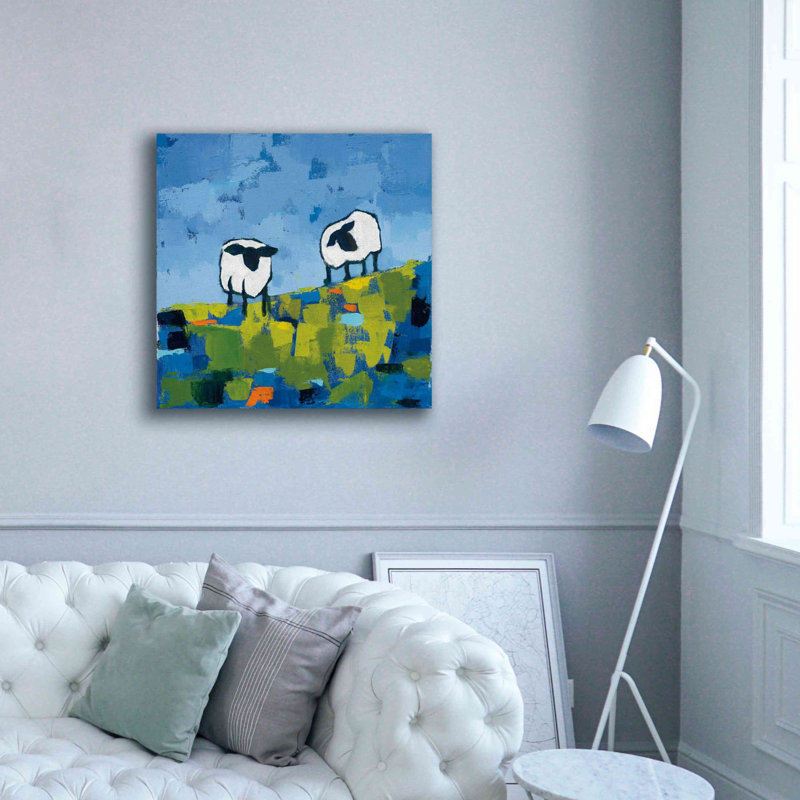 Deux moutons - peinture sur toile tendue, H 37 po x l 37 po x P 1,5 po