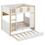 Lit superposé en forme de maison avec tablettes ouvertes intégrées et crochets latéraux, lit superposé en bois avec lit gigogne-1575838866