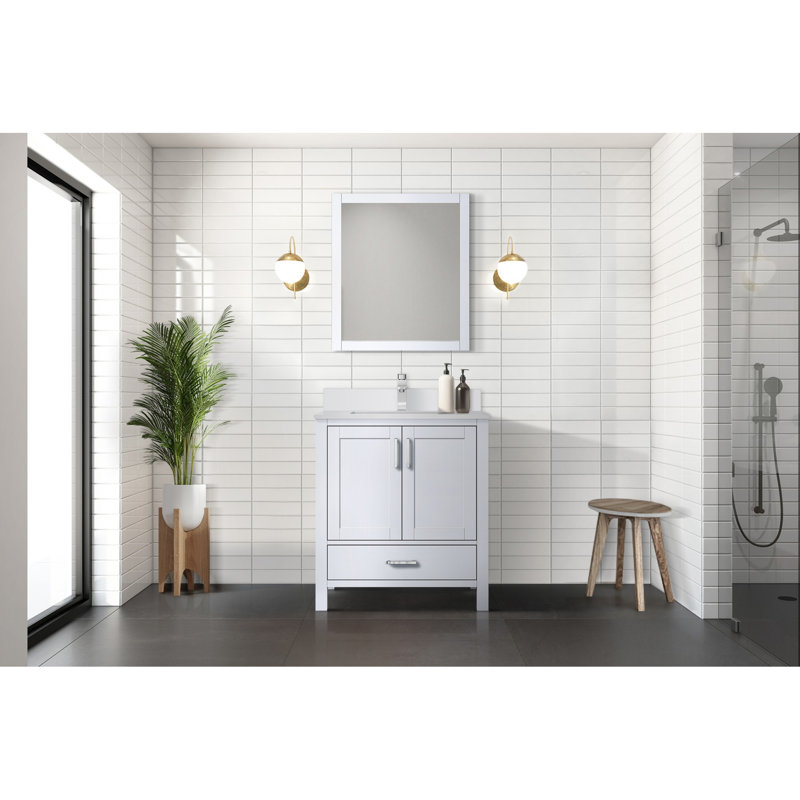 Ensemble de meuble-lavabo blanc l 30 po x P 22 po, comptoir en quartz blanc et robinet, White, Silver