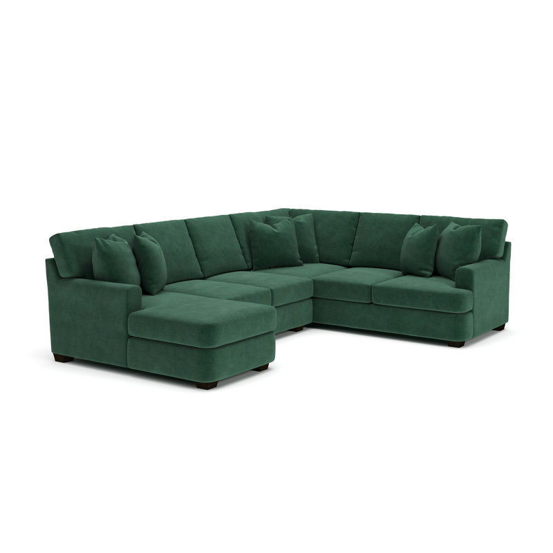 Canapé modulaire de 121 po de largeur Emilio, Accoudoir à gauche (vu de face), Velours performance vert forêt Bella