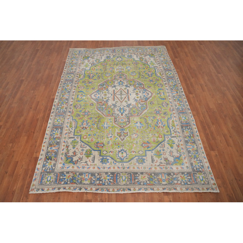 Tapis vert géométrique 7x9