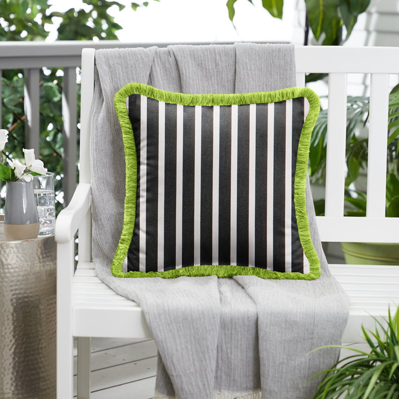 Fringed Outdoor Throw Pillow, Black