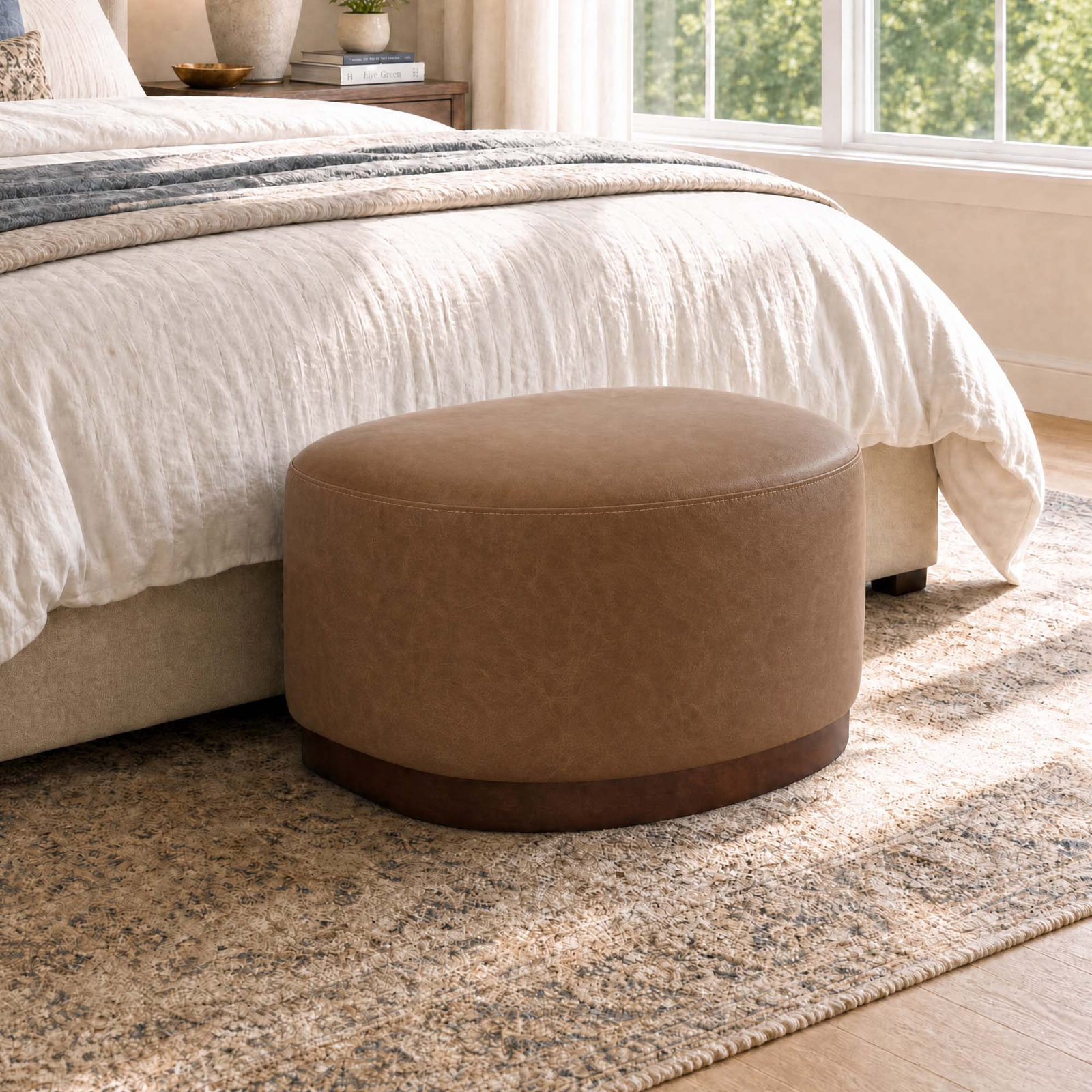 Upholstered Ottoman, Camel