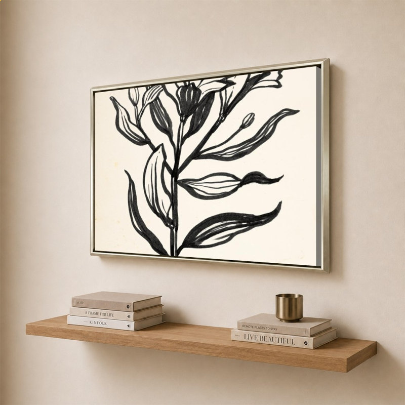 «Ink Flower I Cream» par Sara Zieve Miller - Impression sur toile, 28" H x 40" W, Champagne