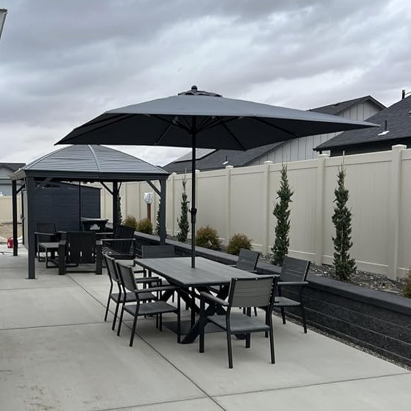 Parasol de marché 120 po gris avec manivelle et contrepoids inclus, Gris