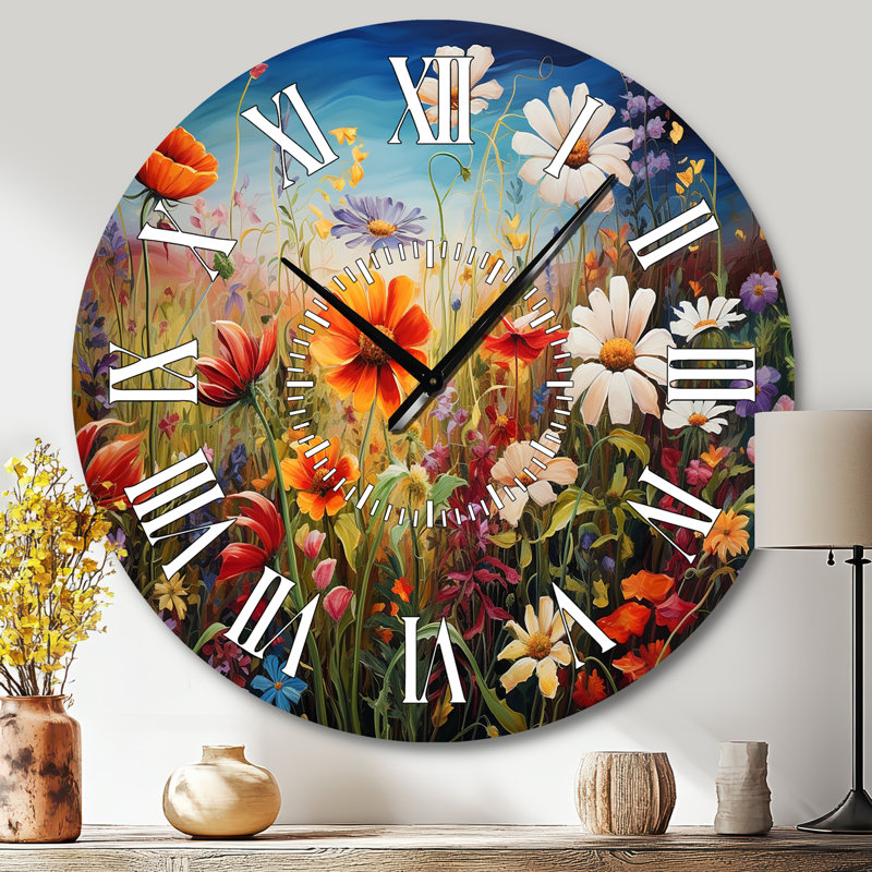 Horloge murale colorée avec fleurs sauvages et symphonie III, Grand