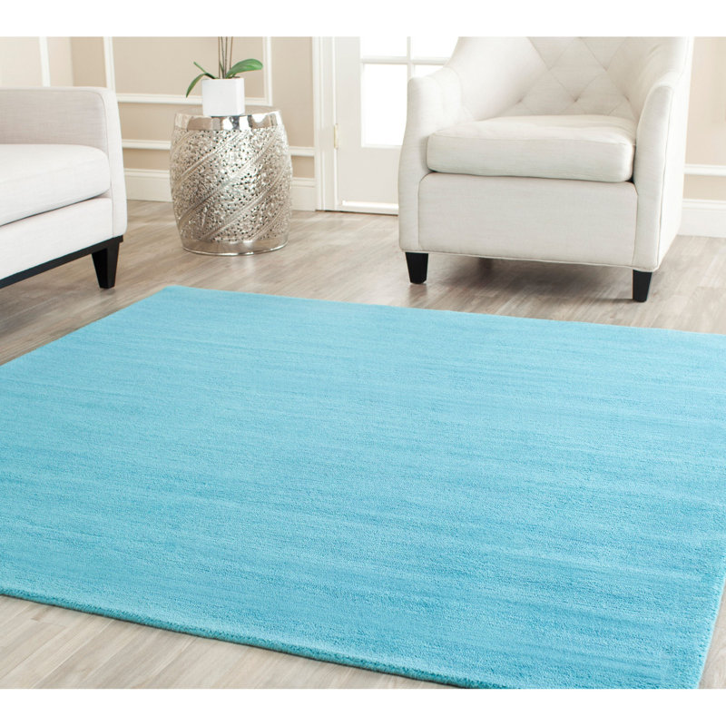 Tapis en laine turquoise touffeté à la main Moreau, Carré 6 pi