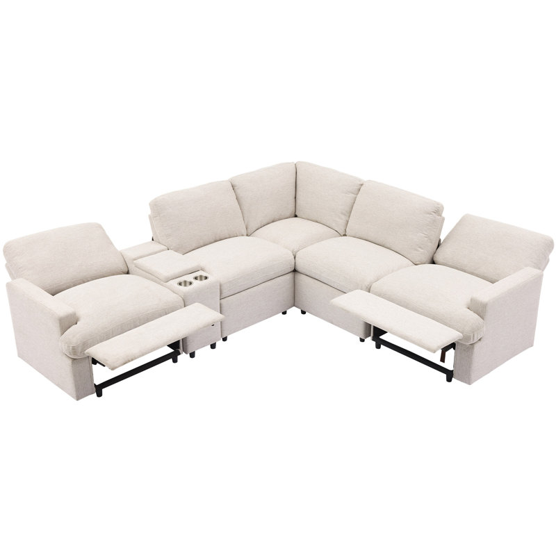 Canapé modulaire inclinable électrique 104 po avec console multifonction 104 po, Lin beige