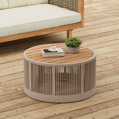 Table basse pour l'extérieur en corde de rotin et bois d'acacia