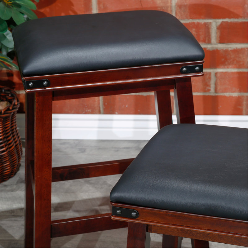 Tabouret 30 ", finition espresso, siège en cuir noir