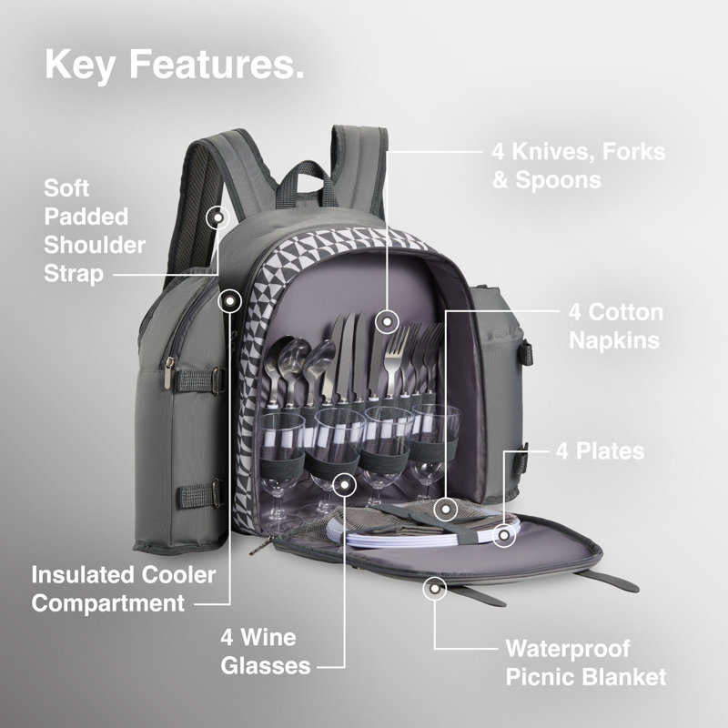 Grey 4 Person Picnic Backpack
