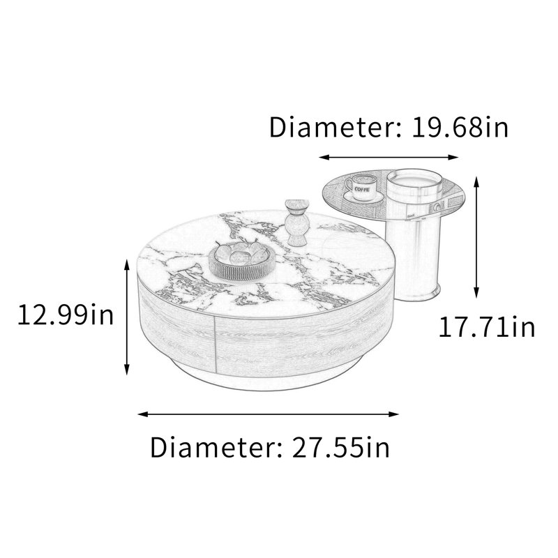 Ensemble de petites tables basses pour petit salon, 12.99" H x 27.55" W x 27.55" D, Dark Grey/Brown Top/Brown/Black Base