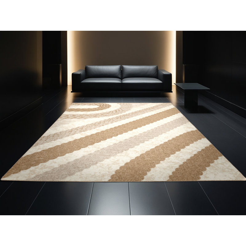 Tapis moelleux moelleux moelleux et rayé beige de style américain Americana, Rond 7 pi