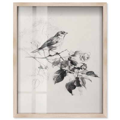 Oiseau sur une branche IV, art mural rétro par Art Remedy, cadre noir, 16 x 20