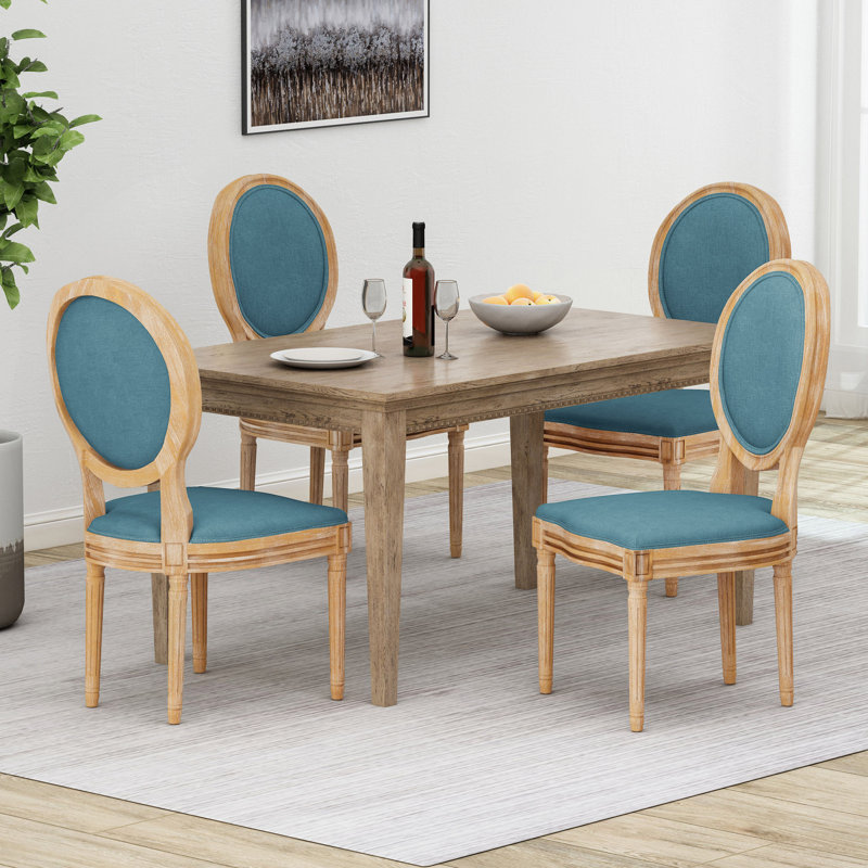 Upholstered Dining Side Chairs, Dark Teal, Natural