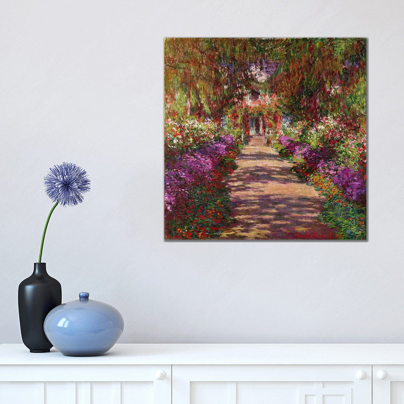 A Pathway In Monets Garden, Giverny, 1902 by Claude Monet - Print on Canvas, 45.72 cm H x 45.72 cm W x 1.91 cm D, No Frame