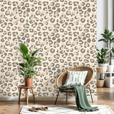 Peel and Stick Wallpaper Neutral Beige Gray Leopard Print Cream Contact Paper Removable Self Adhesive Wall Mural Wall Decor for Bedroom Kitchen Cabinets 17.7in x 118in