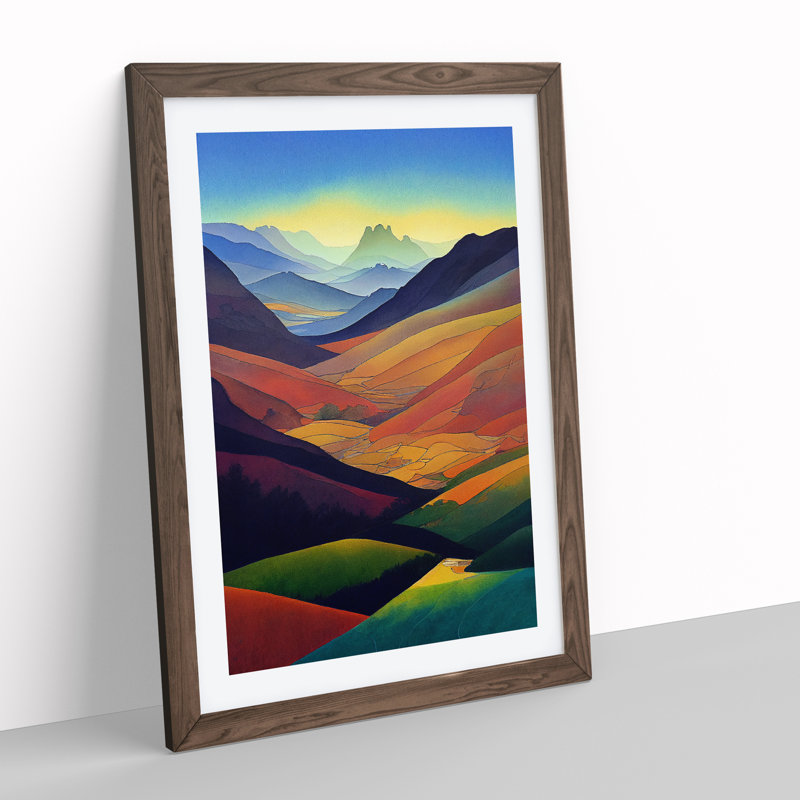Meadow Landscape Watercolour No.4 - Framed Print, 34cm H x 25cm W x 2cm D, Walnut