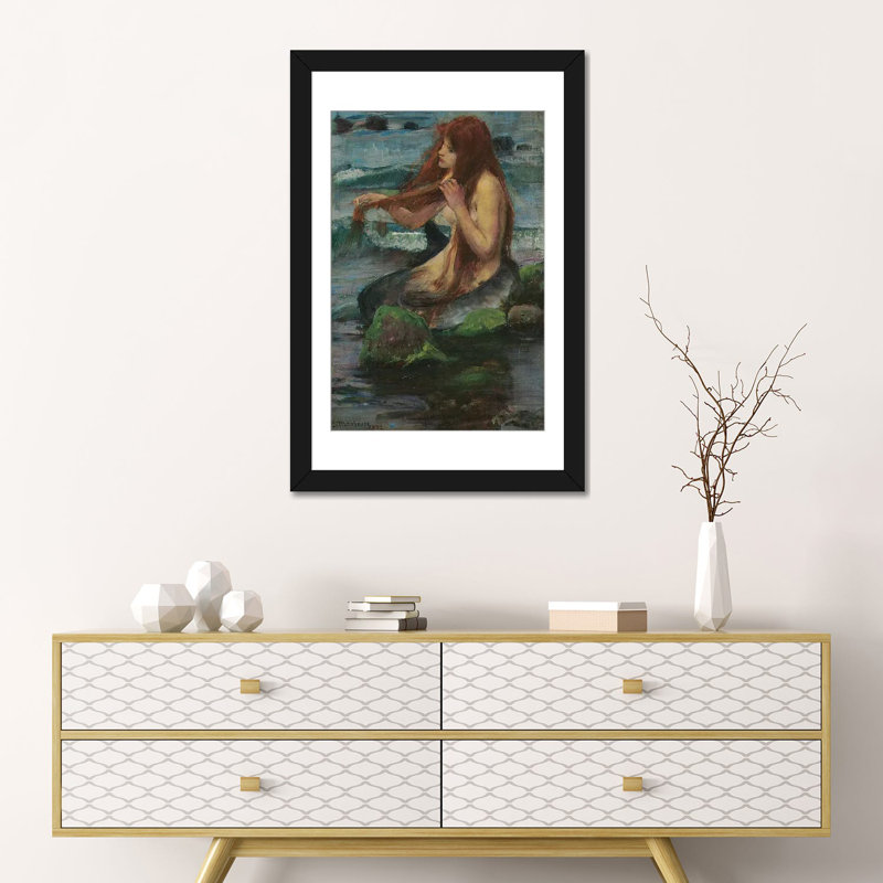 "the sirène, 1892" par john william, impression sur toile waterhouse, H 32 po x l 24 po x P 1 po, Papier d'art encadré noir