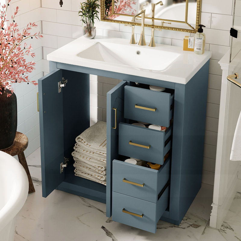 Meuble-lavabo 30 po avec lavabo en céramique, Bleu