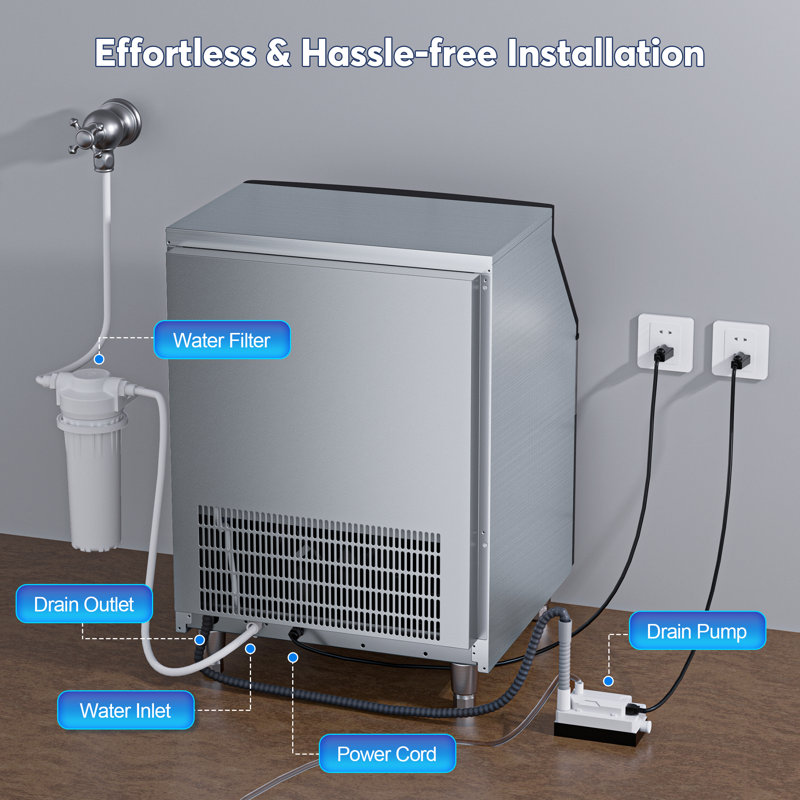 Coolski Commercial Ice Machine 320 Lb. Daily Production, Under Counter Freestanding Ice Maker with LED Interior Lighting Secop Compressor
