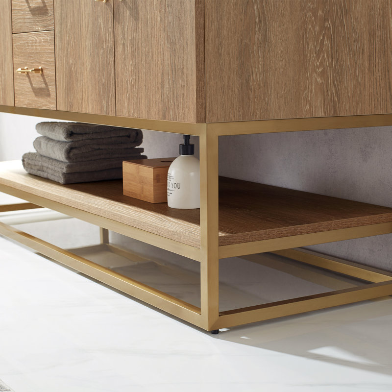Ensemble de meuble-lavabo double 60 po Alistair, Or, Chêne naturel, Blanc