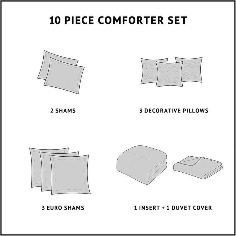 Urban Cabin Cotton Jacquard Luxury Comforter Set, Queen Comforter + 7 Additional Pieces, Gray
