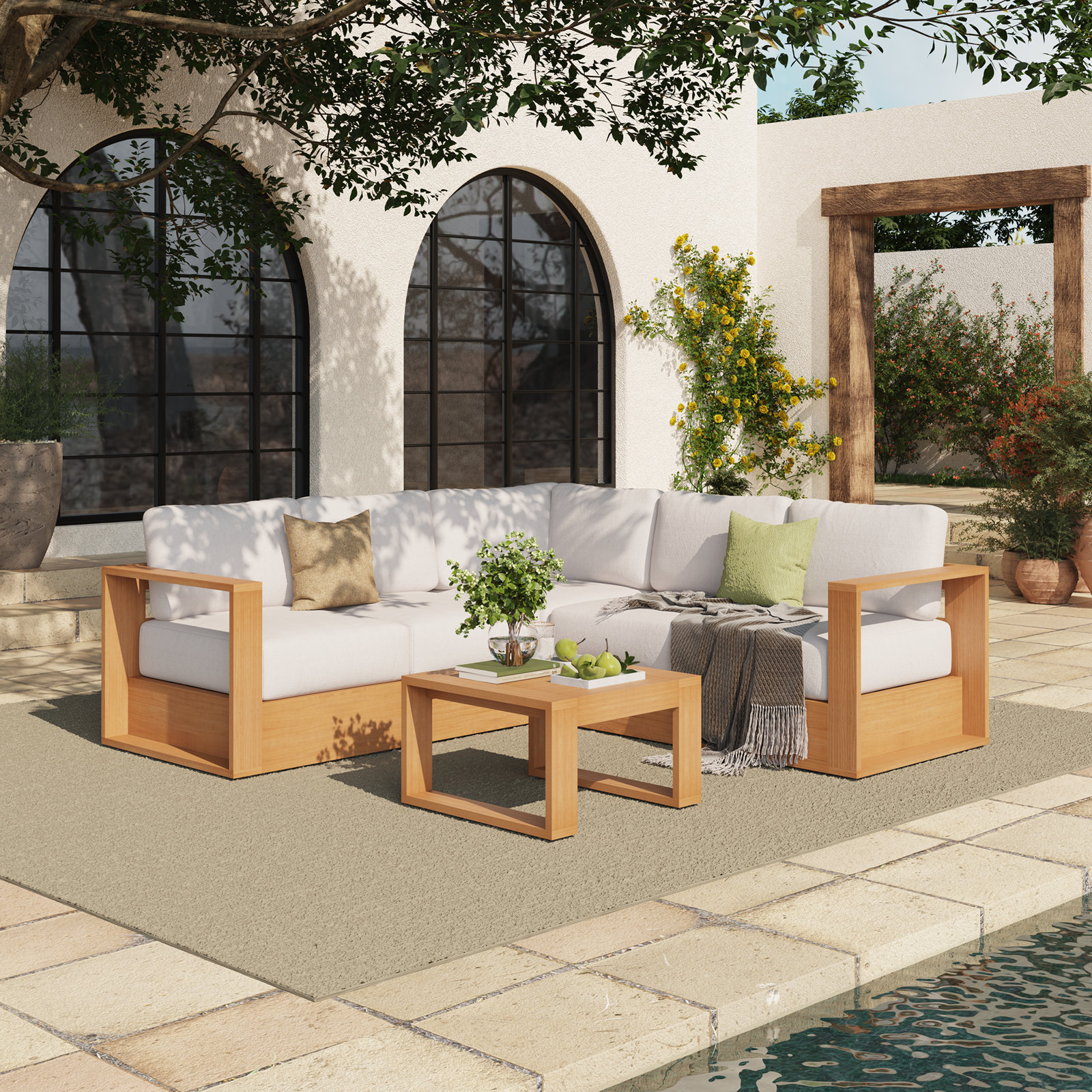 Emmett 5-Person Eucalyptus Modular Sectional Conversation Set