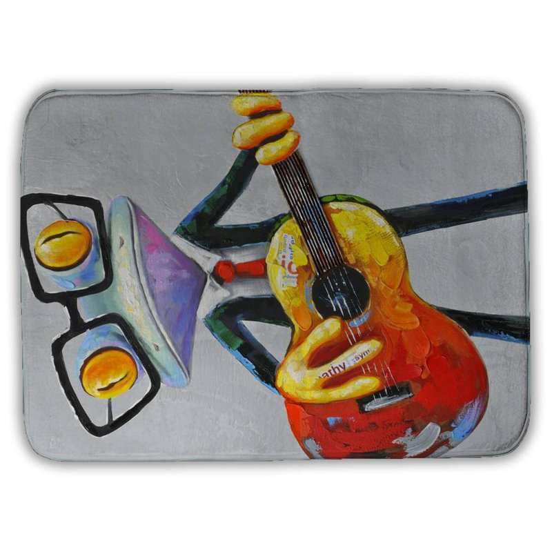 Funny frog playing guitar Bath Mat with Non-Slip Backing - Quick Dry Memory Foam Bathroom Rug - Absorbent - Modern Plush Spa-Style - Machine Washable