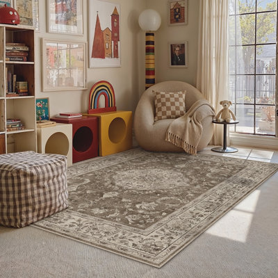 Hayes Vintage Floral Medallion Washable Area Rug