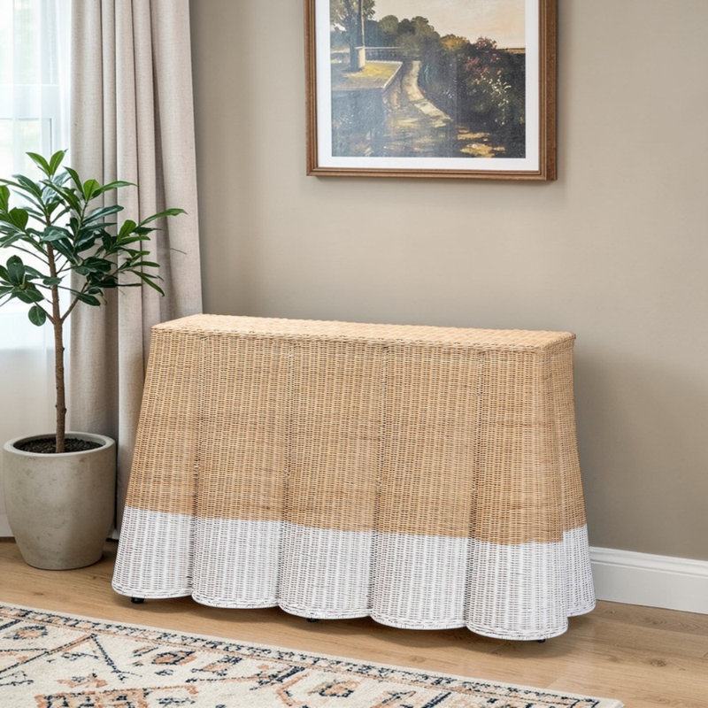 Console en rotin naturel brun Kowal Scallop Blanc